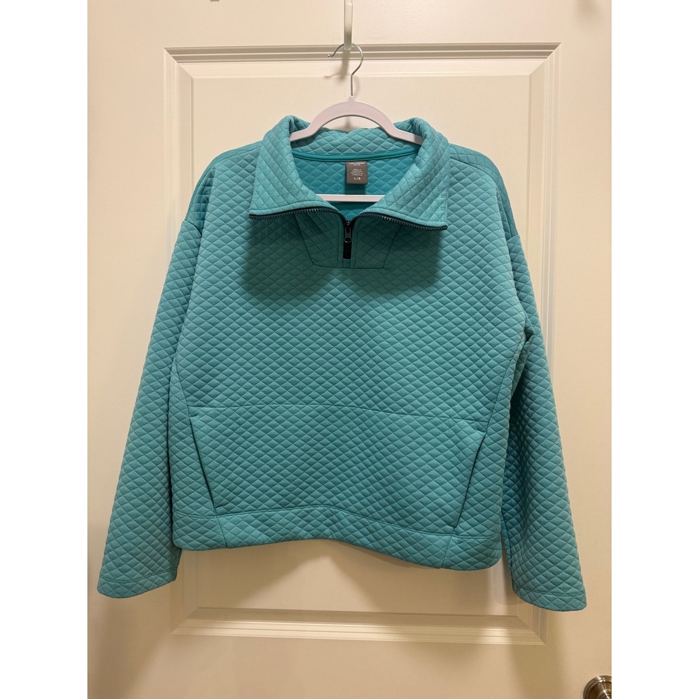 Joe Fresh Active Teal Blue Quilted Quarter Zip Pullover Sweatshirt Large